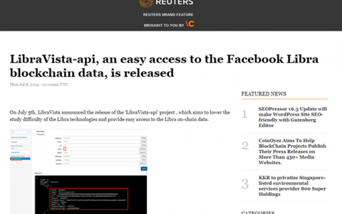 路透社：LibraVista-api，一个轻松访问Facebook Libra数据的工具已发布!