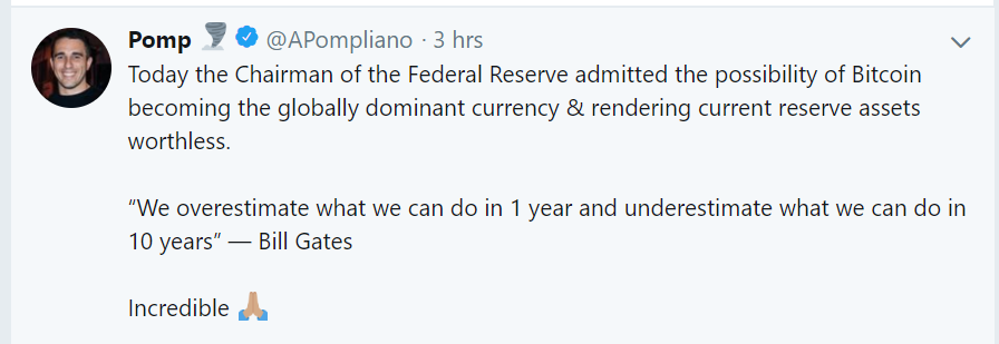 美联储承认比特币可能取代美元，比特币何时上天？